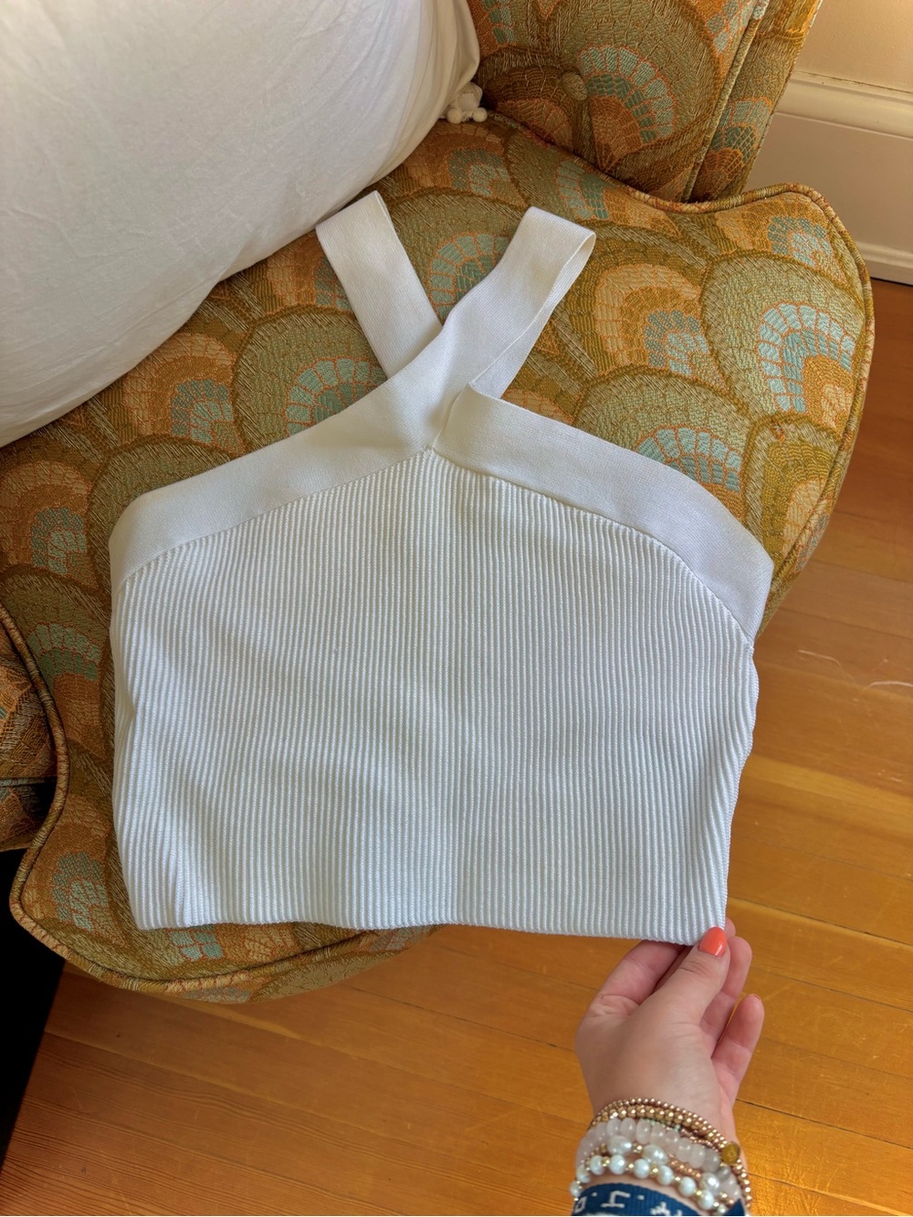 Aritzia White Ribbed Cross-Back Crop Top - Women's